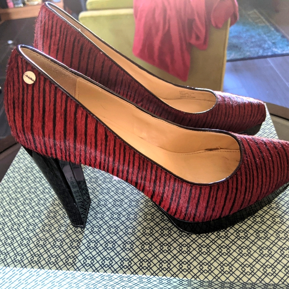 Calvin Klein Red and Black Striped Heels